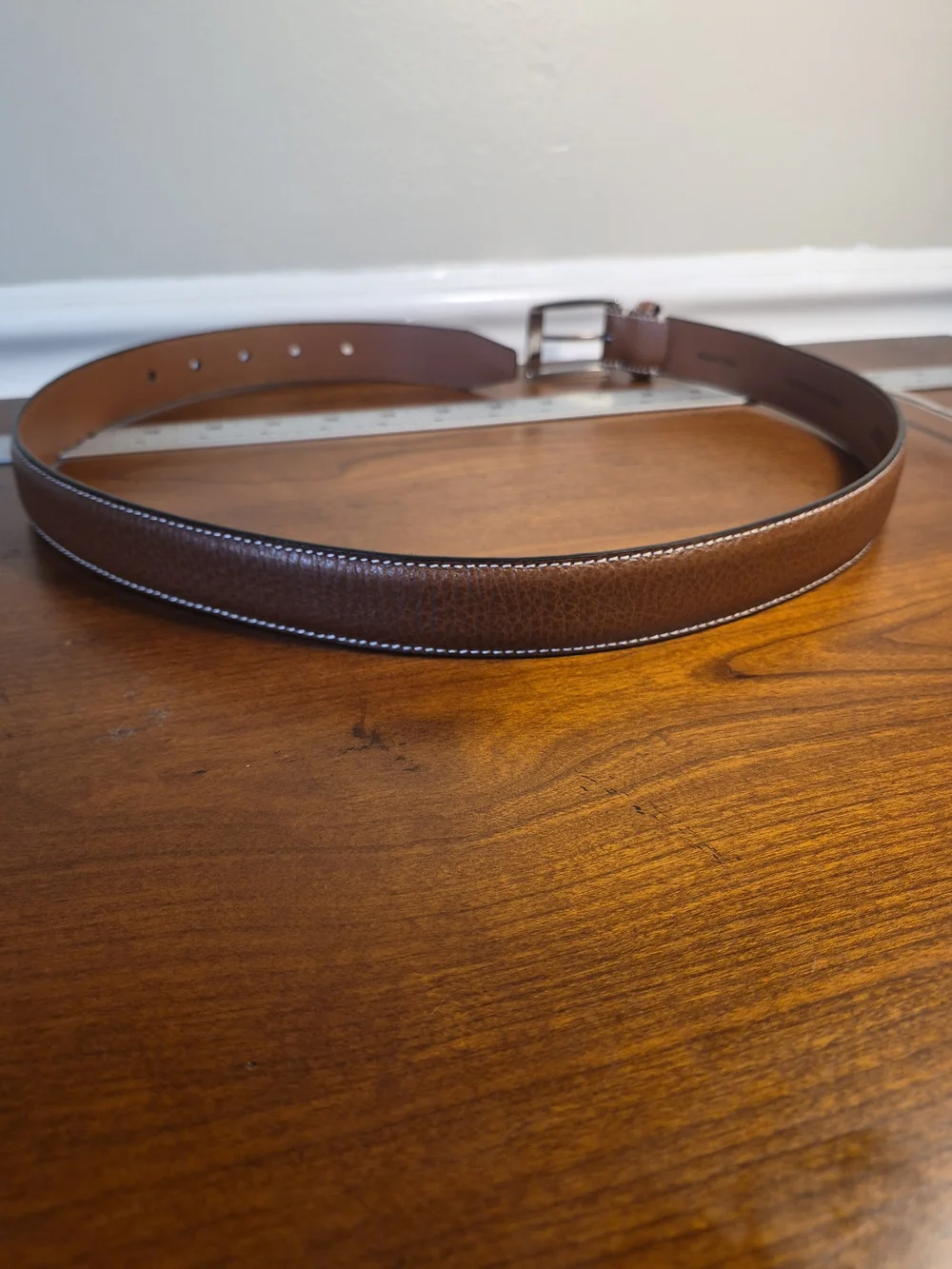 Johnston & Murphy Brown Leather Belt with Silver Buckle Size 30